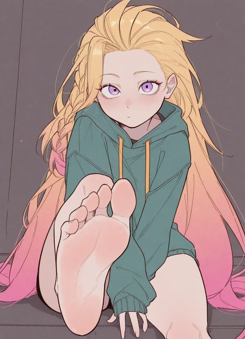 1girl, barefoot, blonde hair, long hair, feet, soles · Yamete.gg