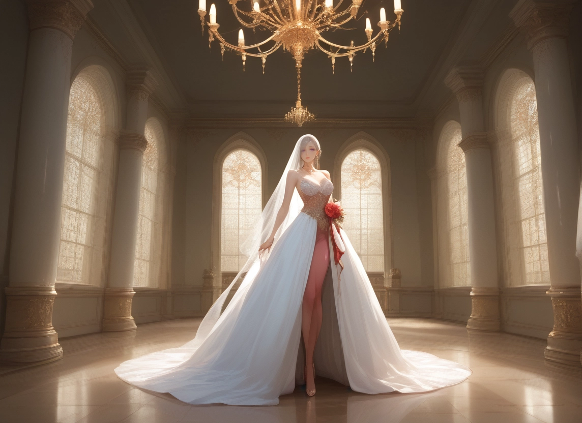 1girl, dress, wedding dress, breasts, white dress, veil · Yamete.gg