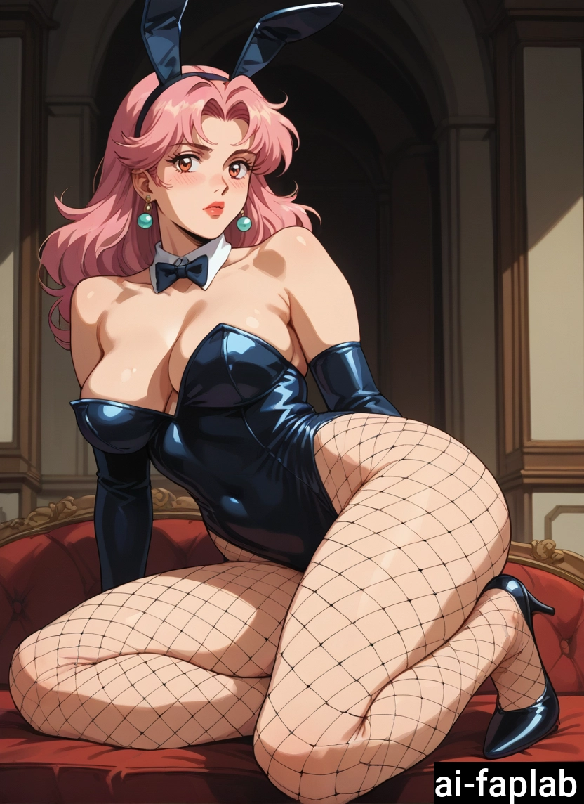 1girl, breasts, solo, pink hair, animal ears, playboy bunny