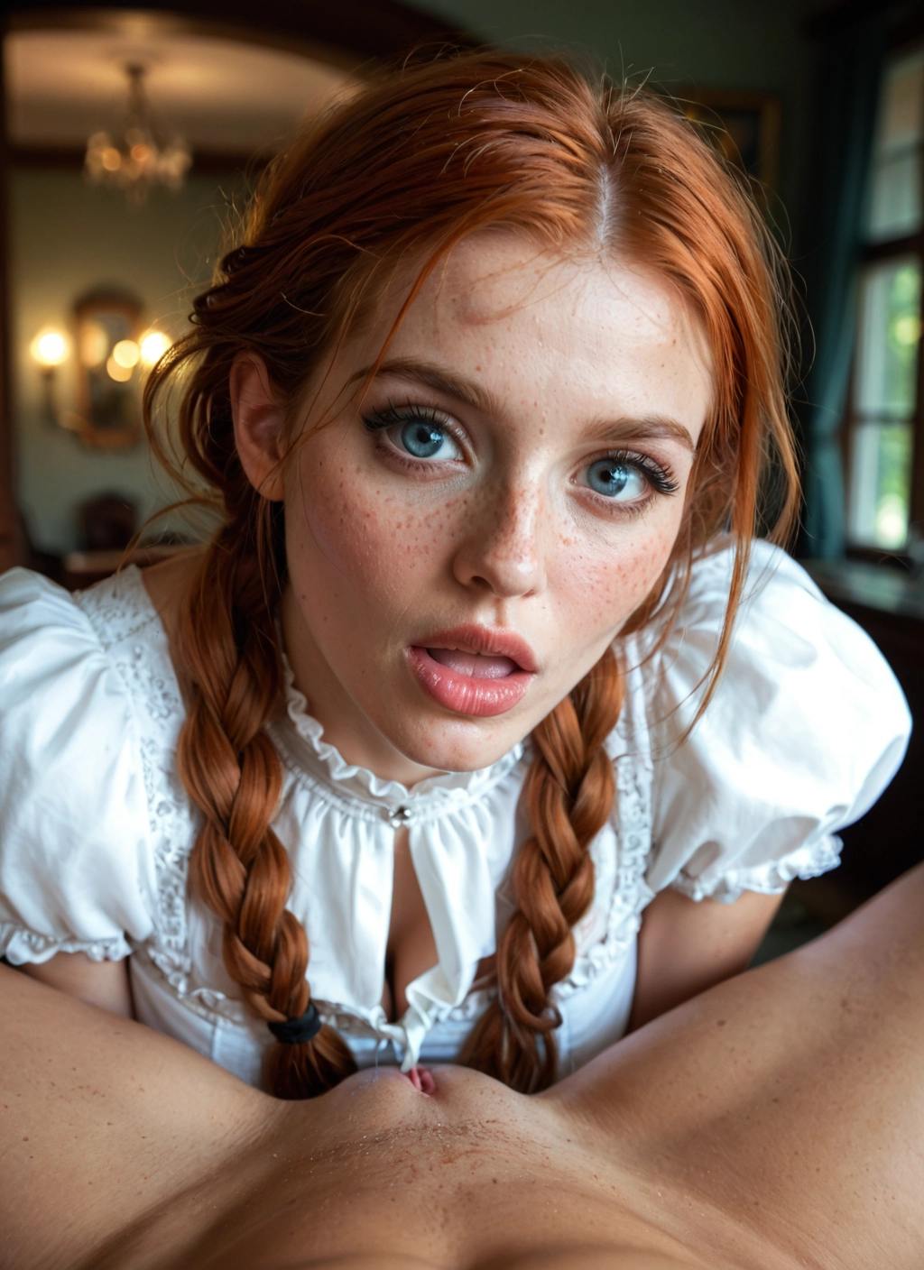 1girl, freckles, braid, solo focus, pussy, looking at viewer · Yamete.gg