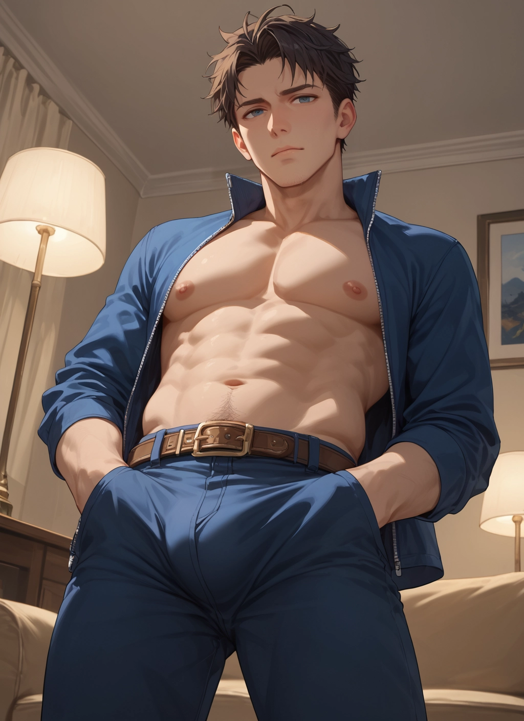 male focus, 1boy, nipples, solo, bulge, pectorals · Yamete.gg