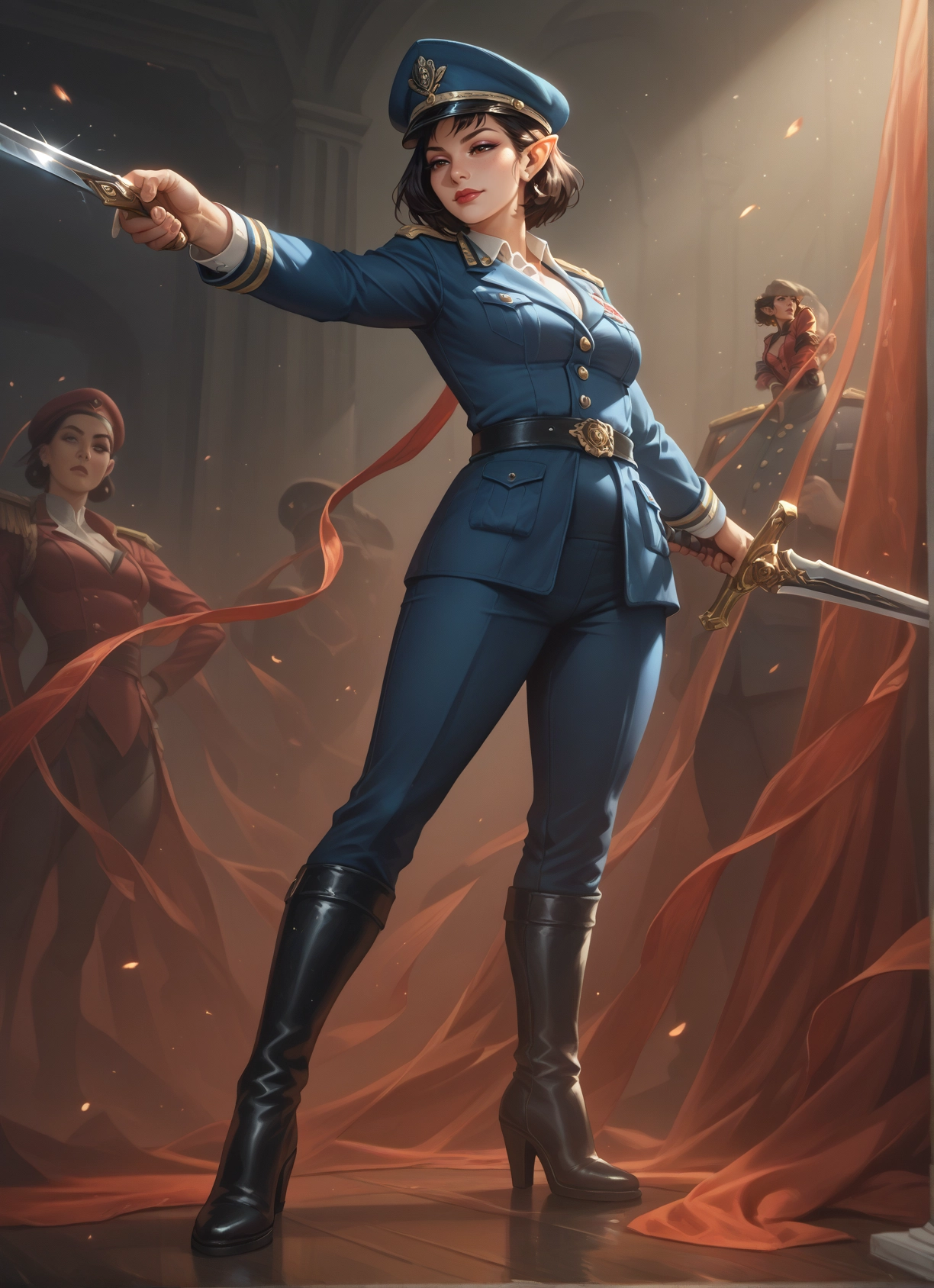 weapon, boots, hat, multiple girls, sword, uniform · Yamete.gg