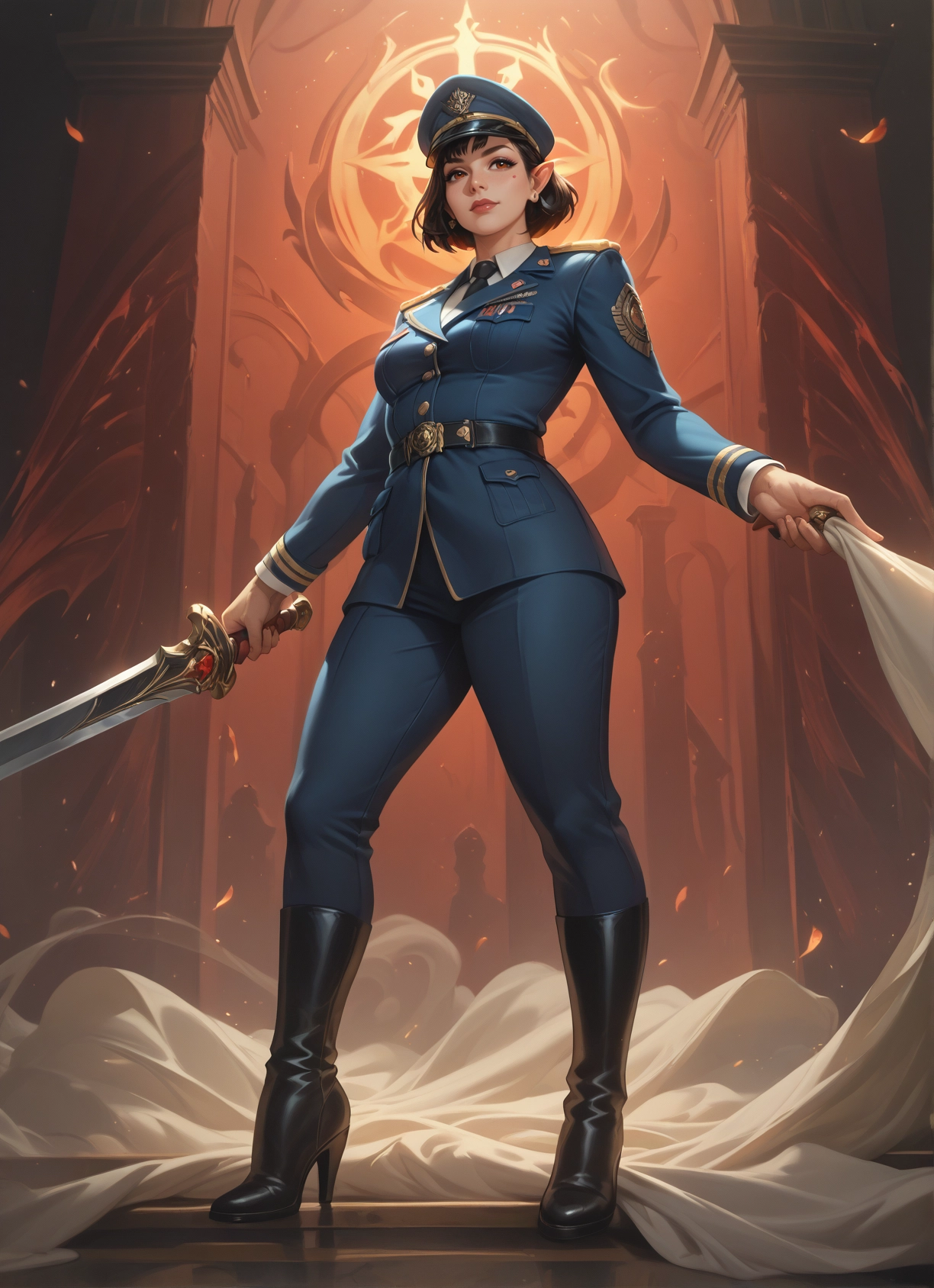 1girl, weapon, sword, uniform, boots, high heels · Yamete.gg