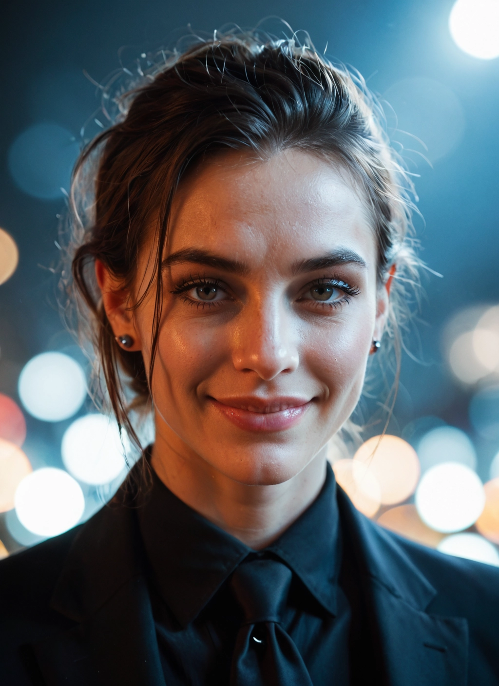 1girl, solo, jewelry, earrings, necktie, looking at viewer · Yamete.gg