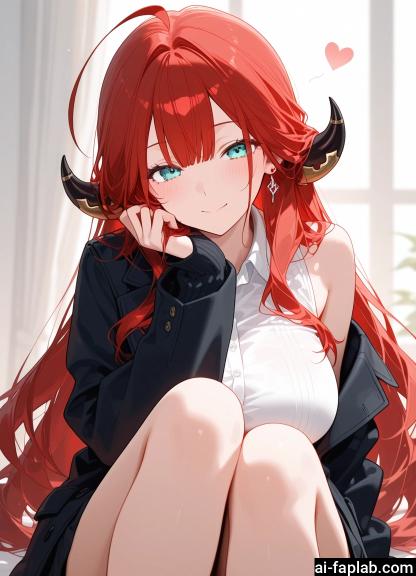 1girl, solo, horns, long hair, breasts, smile