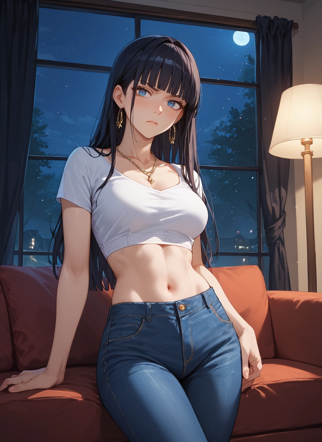 1girl, breasts, navel, long hair, jewelry, solo · Yamete.gg