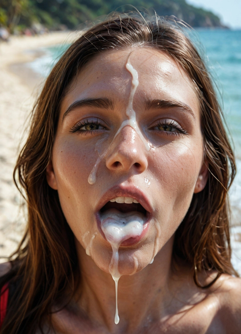 1girl, solo, cum, facial, realistic, open mouth