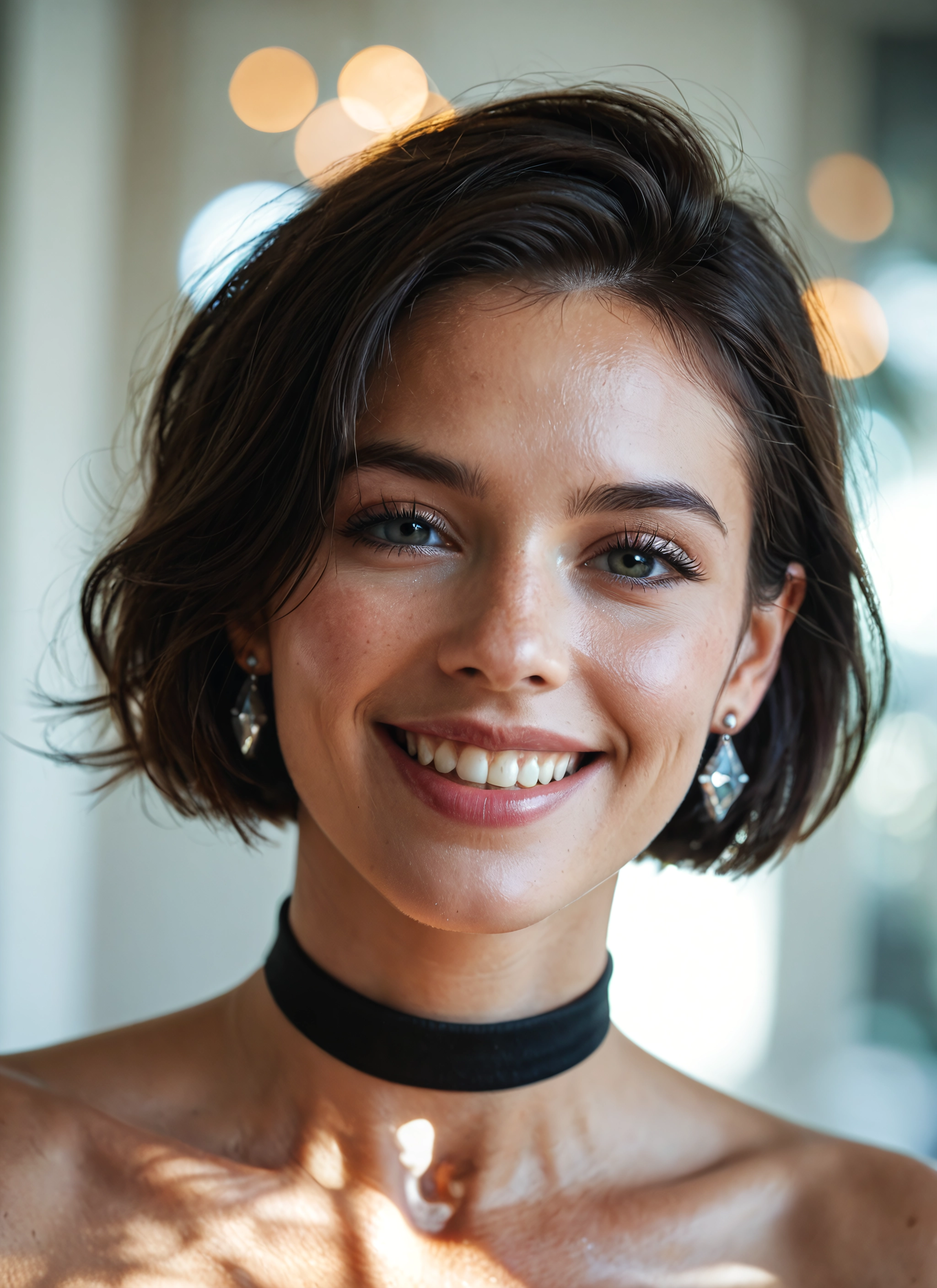 1girl, solo, jewelry, earrings, choker, smile · Yamete.gg