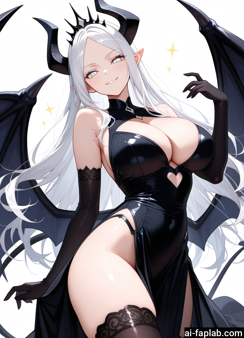 breasts, 1girl, horns, gloves, wings, thighhighs