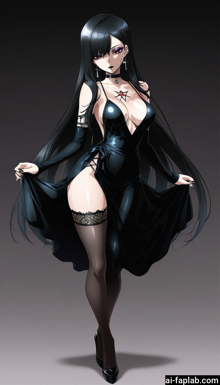 futanari, 1girl, breasts, dress, thighhighs, long hair · Yamete.gg