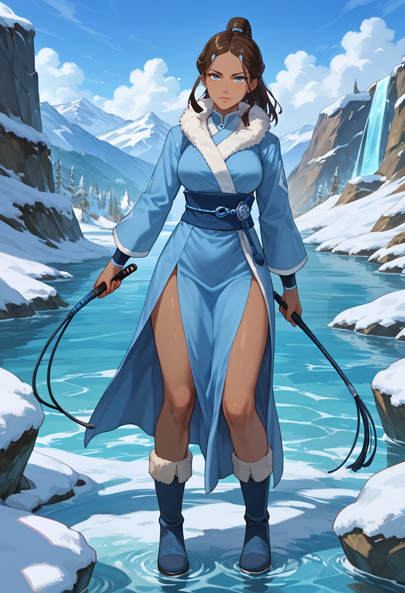 1girl, solo, mountain, fur trim, blue eyes, breasts · Yamete.gg