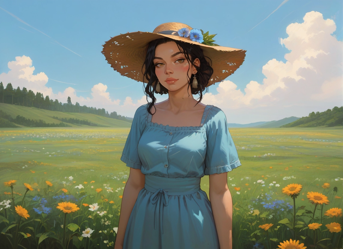 1girl, hat, flower, outdoors, solo, dress · Yamete.gg