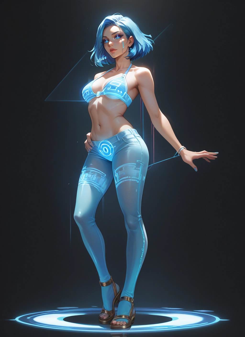 1girl, solo, blue eyes, breasts, pants, jewelry · Yamete.gg