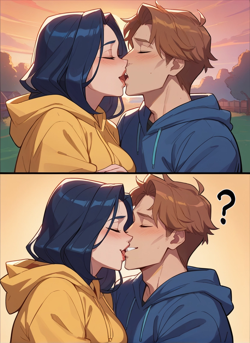 1girl, 1boy, hetero, hood, closed eyes, blush · Yamete.gg