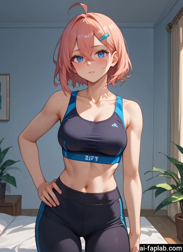 1girl, breasts, solo, blue eyes, navel, hair ornament · Yamete.gg