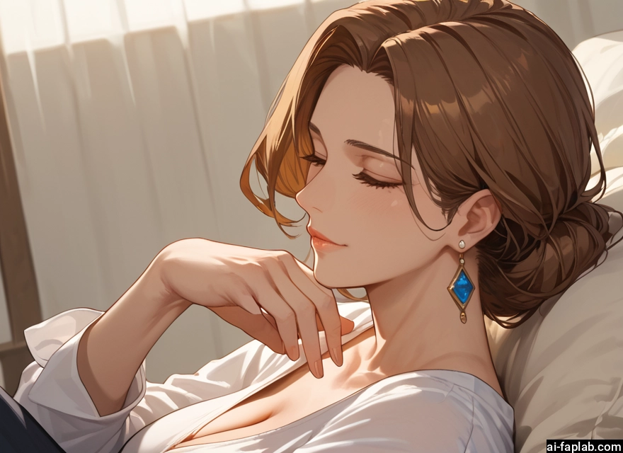 1girl, breasts, jewelry, earrings, closed eyes, cleavage · Yamete.gg