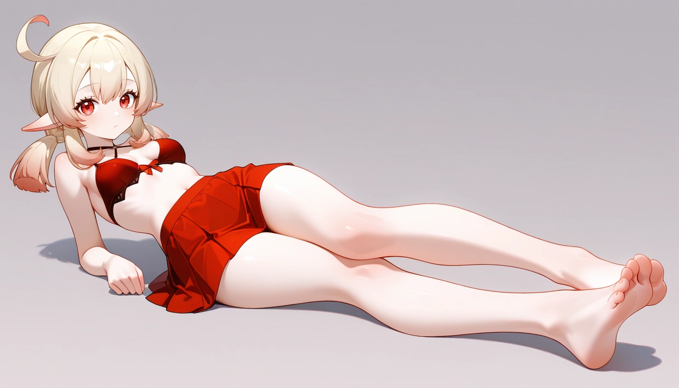 1girl, skirt, barefoot, klee (genshin impact), solo, feet · Yamete.gg