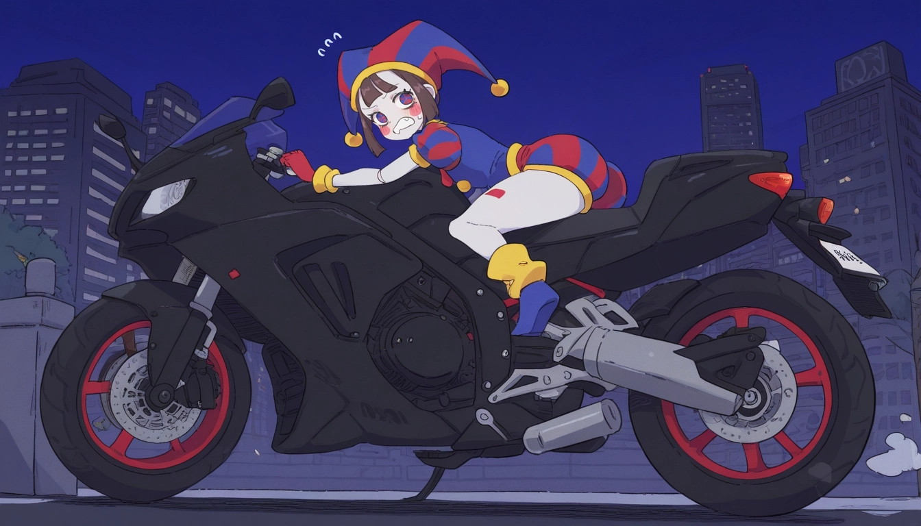 1girl, ground vehicle, motor vehicle, solo, motorcycle, brown hair · Yamete.gg