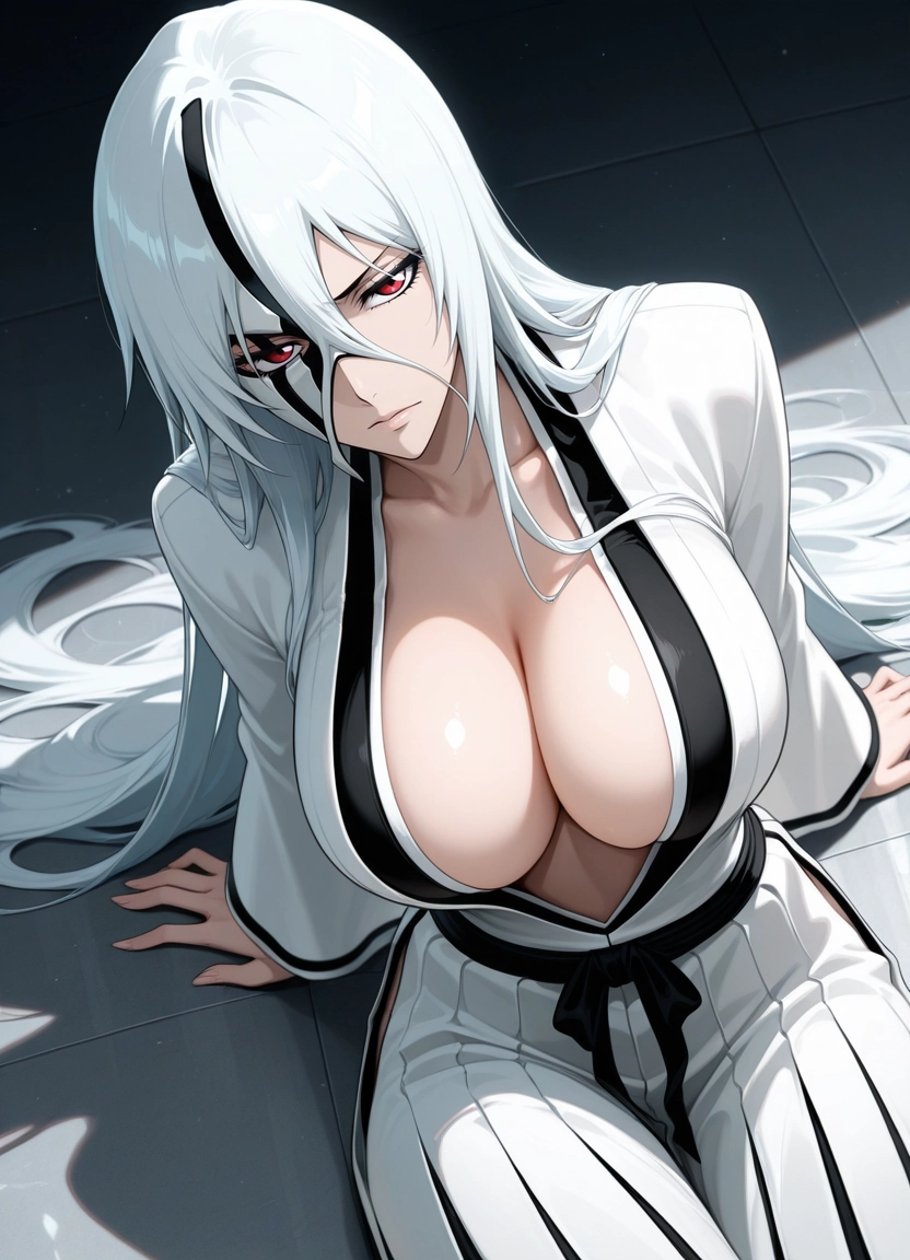 1girl, breasts, solo, long hair, white hair, red eyes · Yamete.gg