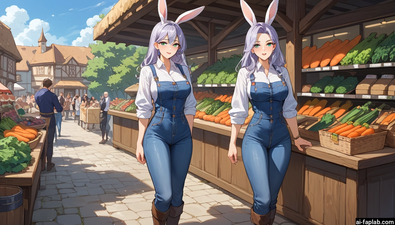 animal ears, rabbit ears, breasts, shirt, overalls, boots · Yamete.gg