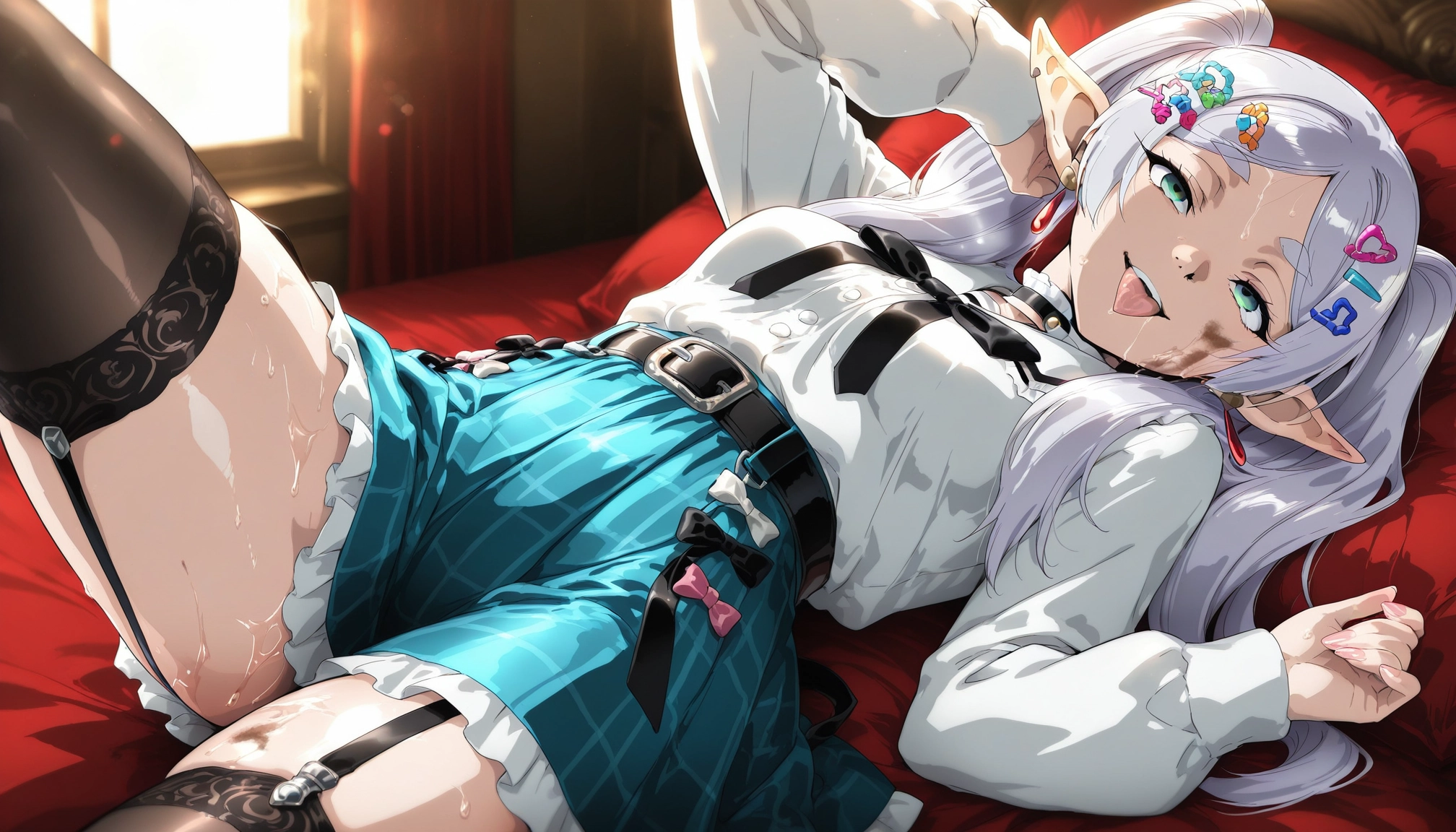 1girl, pointy ears, thighhighs, solo, elf, frieren · Yamete.gg