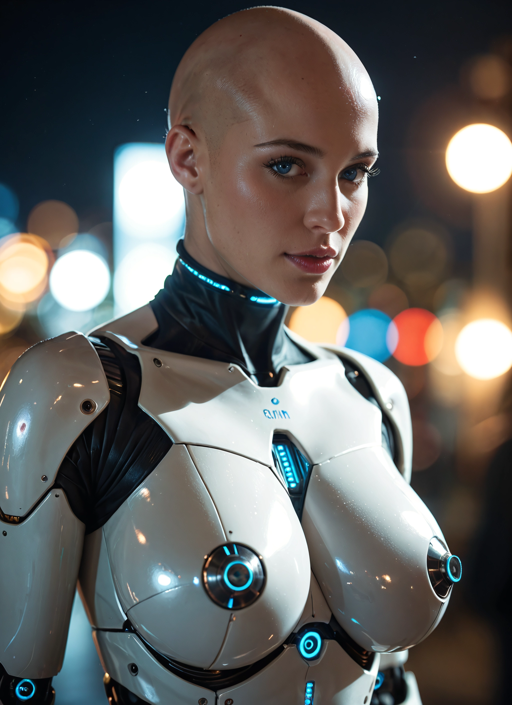1girl, solo, blue eyes, bald, bald girl, breasts · Yamete.gg