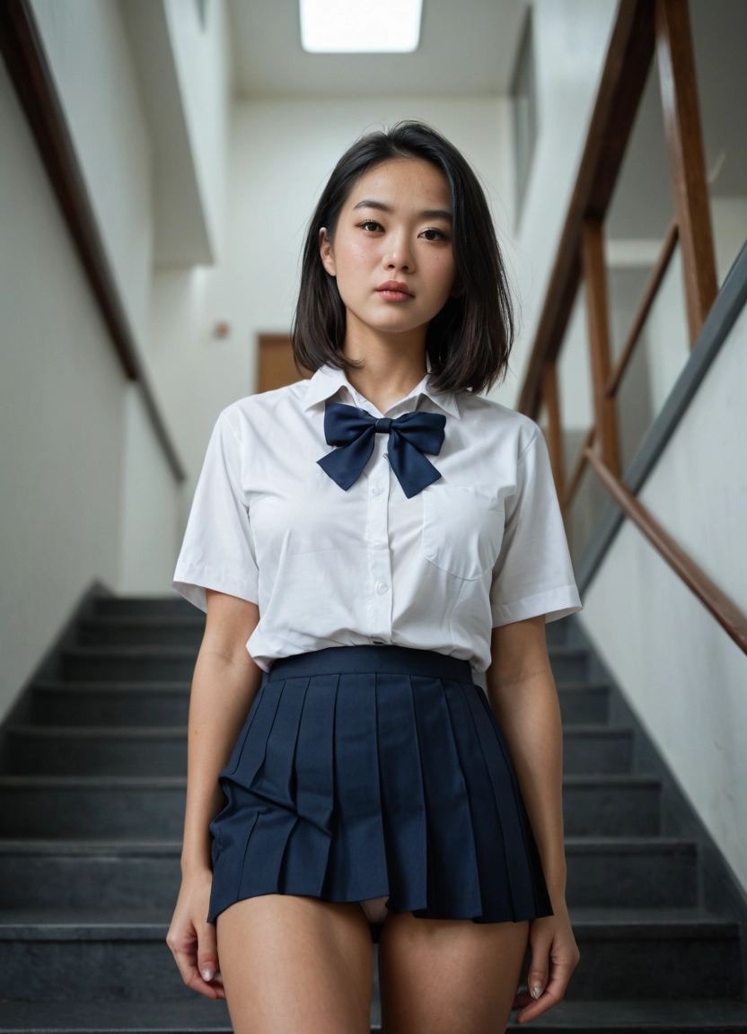 1girl, solo, skirt, school uniform, photo (medium), underwear · Yamete.gg
