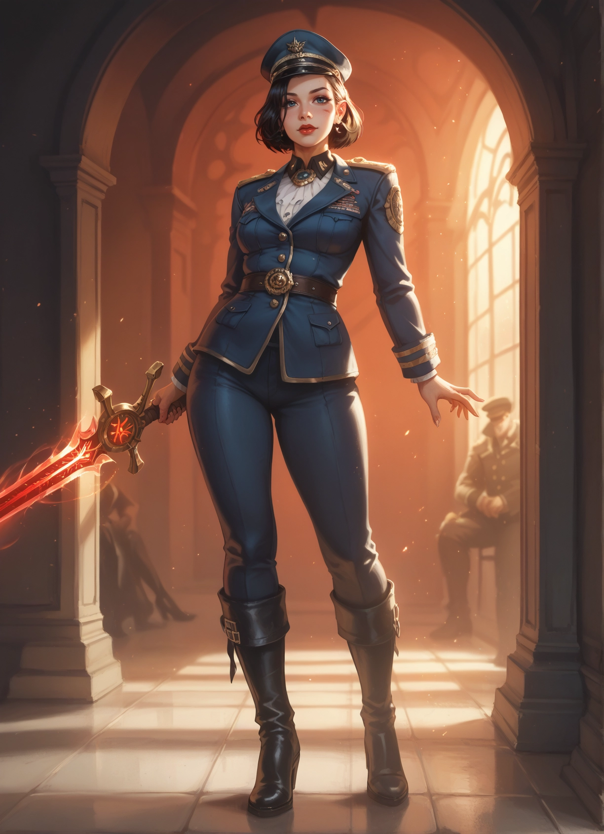 weapon, 1girl, sword, boots, uniform, hat · Yamete.gg