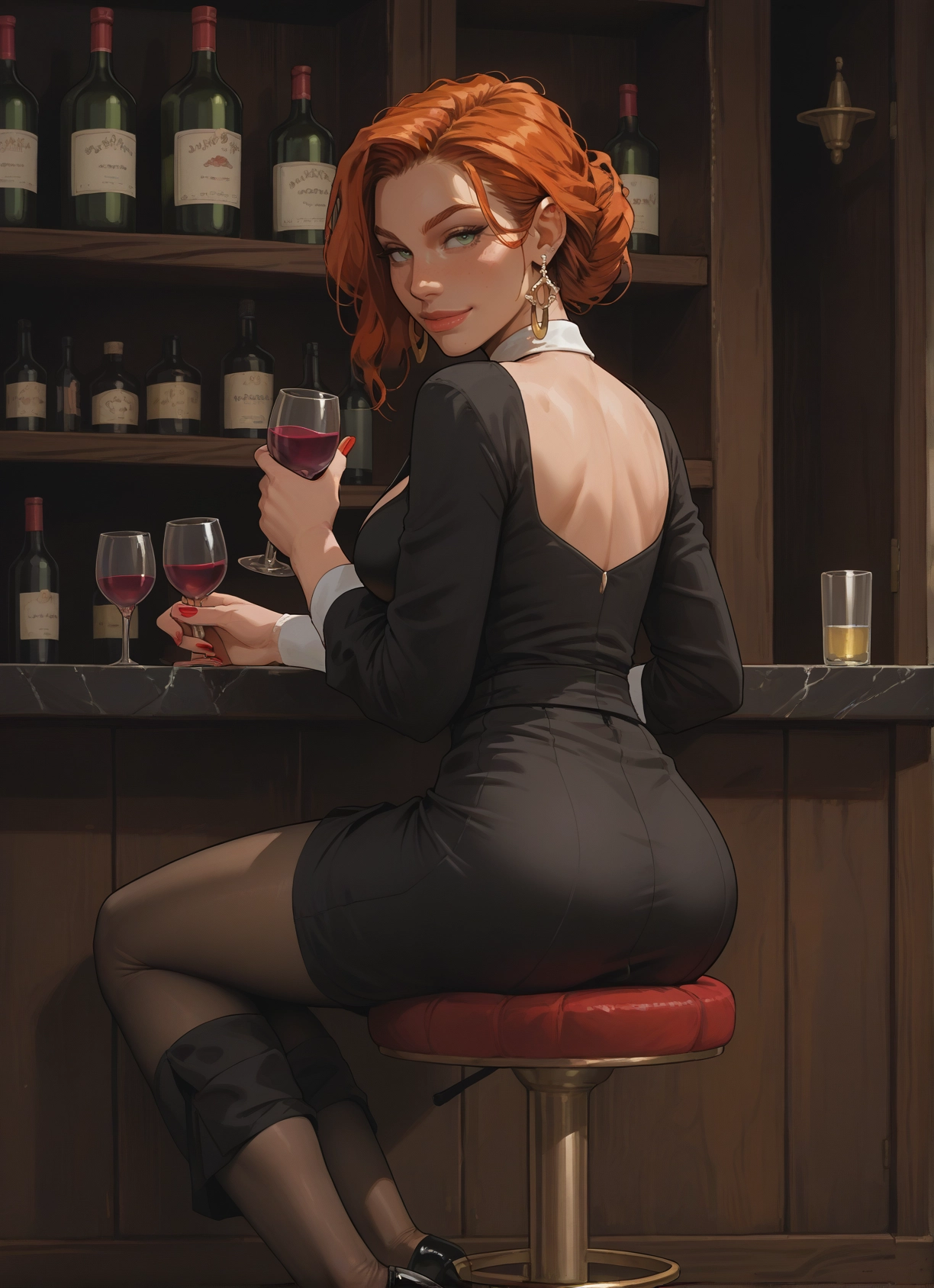 1girl, ass, jewelry, cup, earrings, pantyhose · Yamete.gg