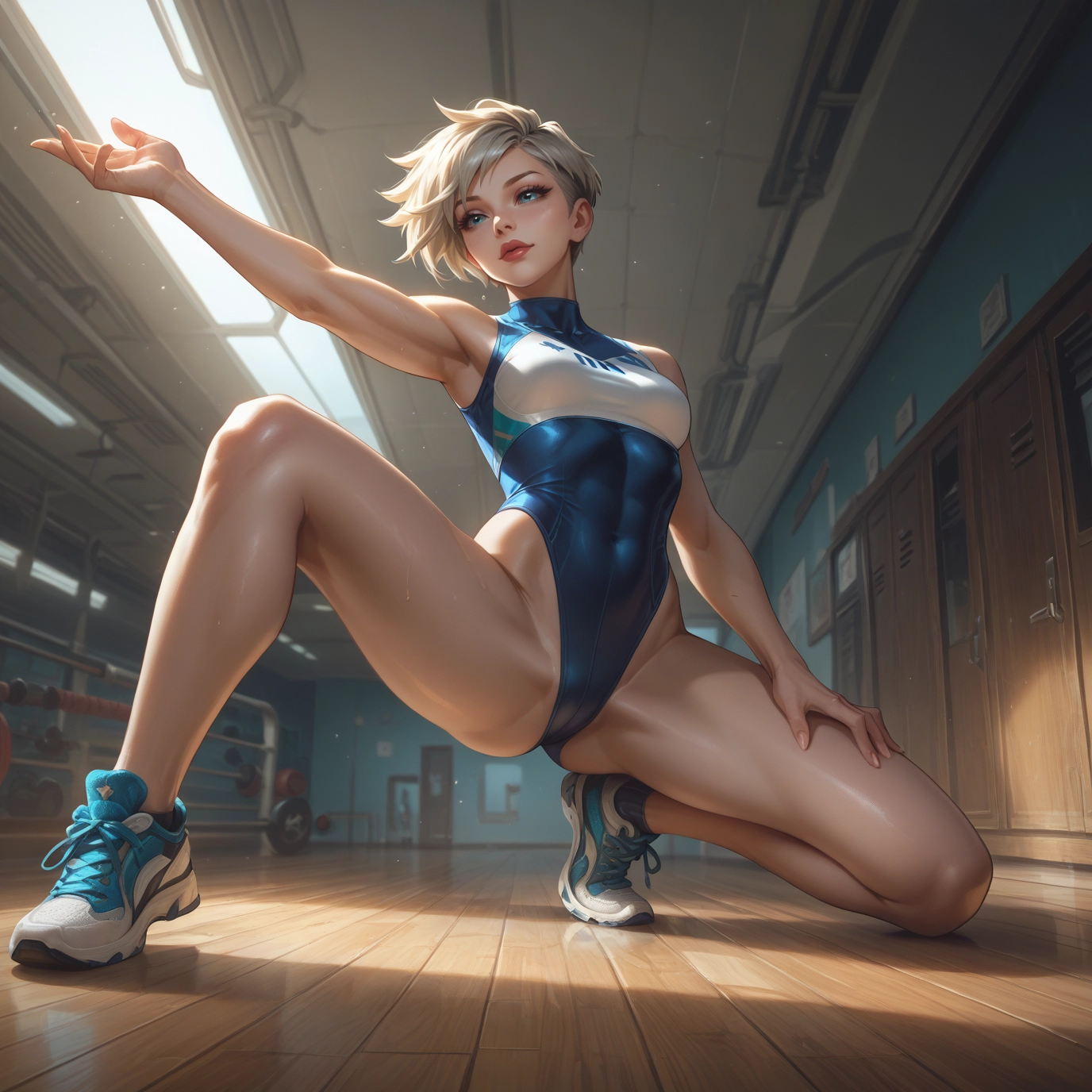1girl, solo, short hair, shoes, blue eyes, sneakers · Yamete.gg