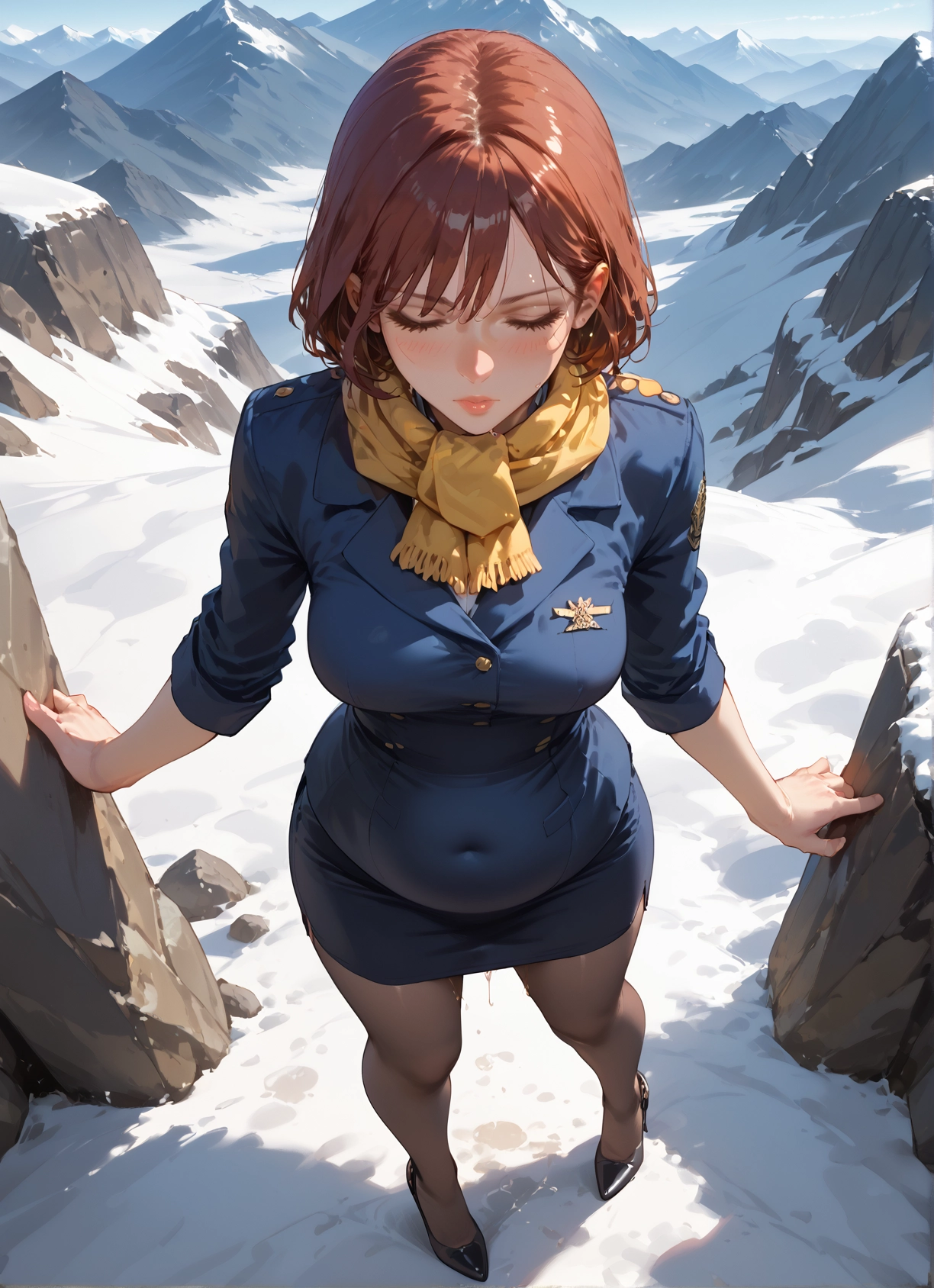 1girl, solo, skirt, scarf, yellow scarf, pencil skirt · Yamete.gg