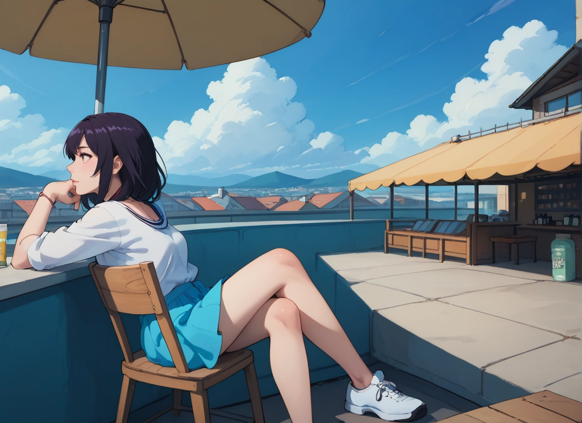 1girl, skirt, solo, sitting, crossed legs, shoes · Yamete.gg