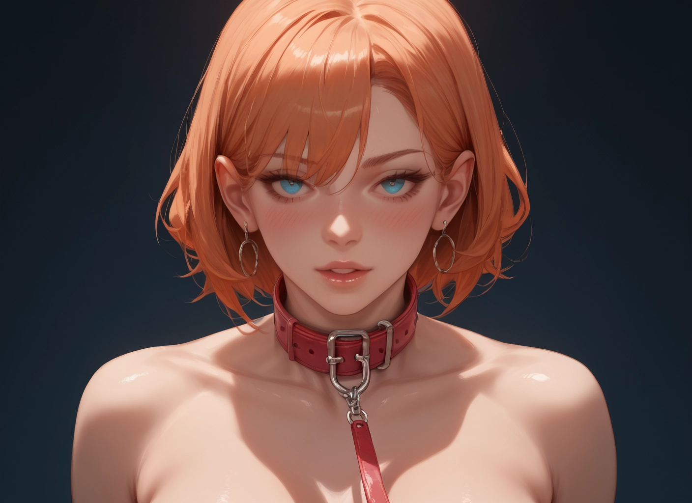 1girl, solo, blue eyes, looking at viewer, earrings, collar