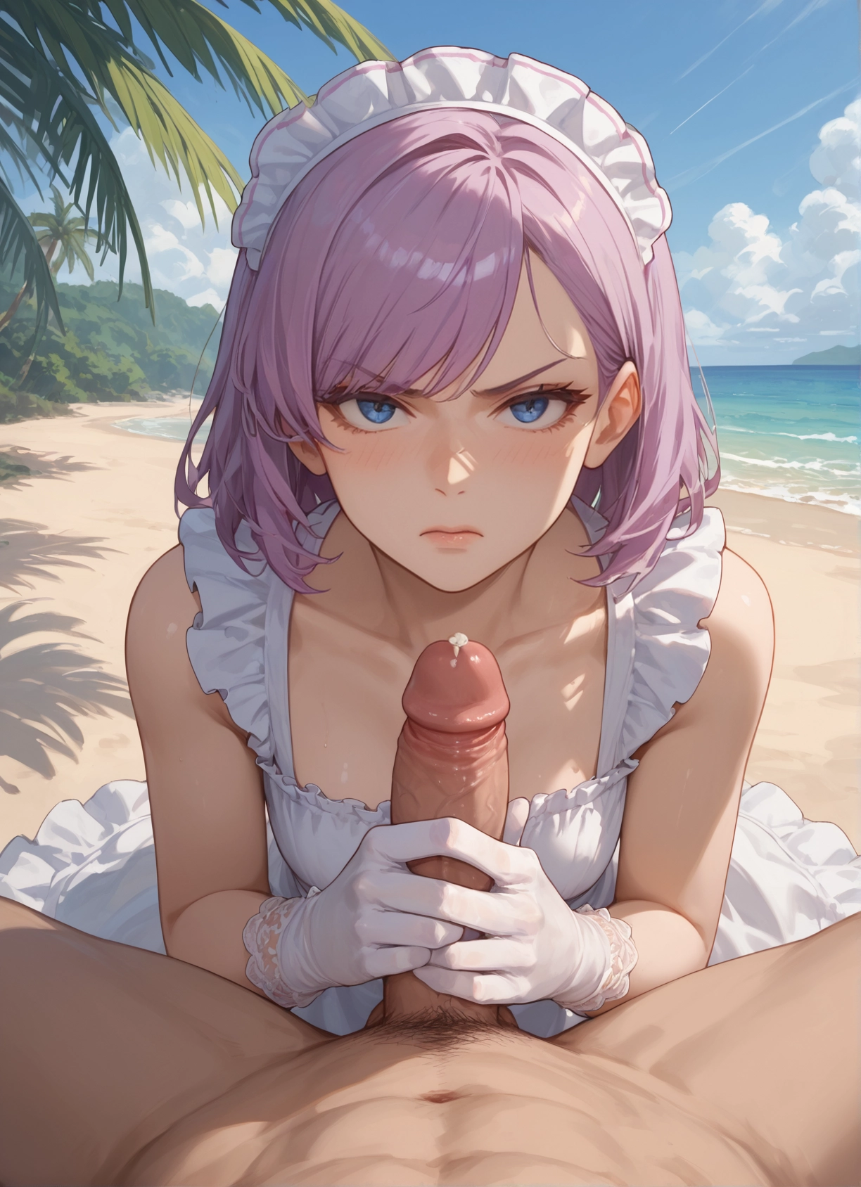 1girl, 1boy, penis, hetero, gloves, blue eyes · Yamete.gg