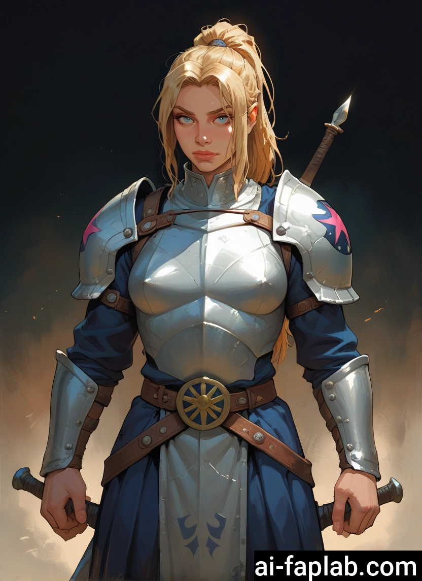 1girl, blonde hair, armor, solo, weapon, blue eyes · Yamete.gg