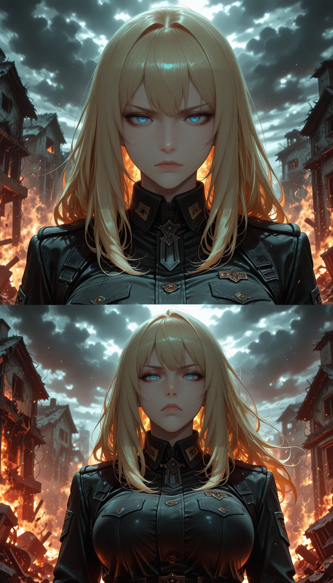 1girl, blue eyes, looking at viewer, uniform, blonde hair, breasts · Yamete.gg
