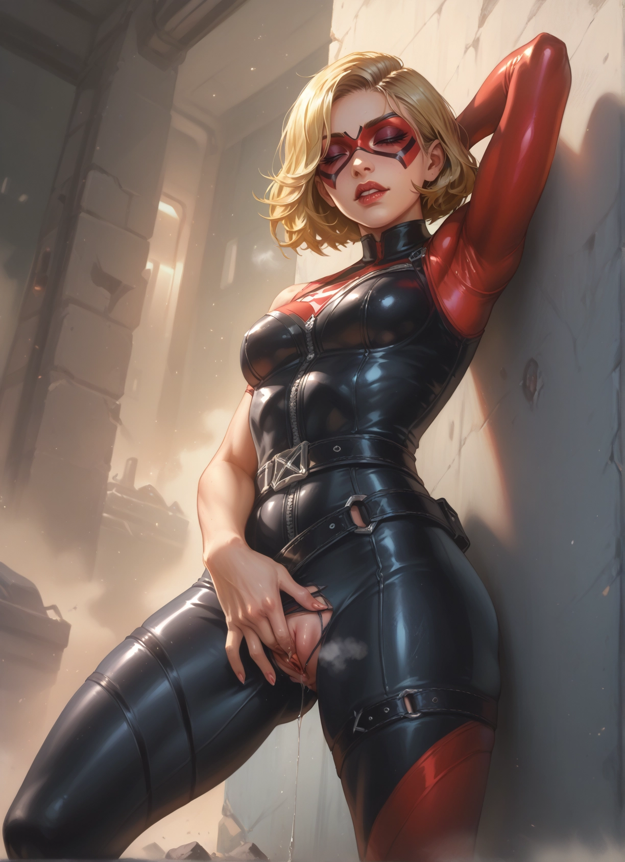 1girl, solo, blonde hair, mask, pussy, bodysuit · Yamete.gg