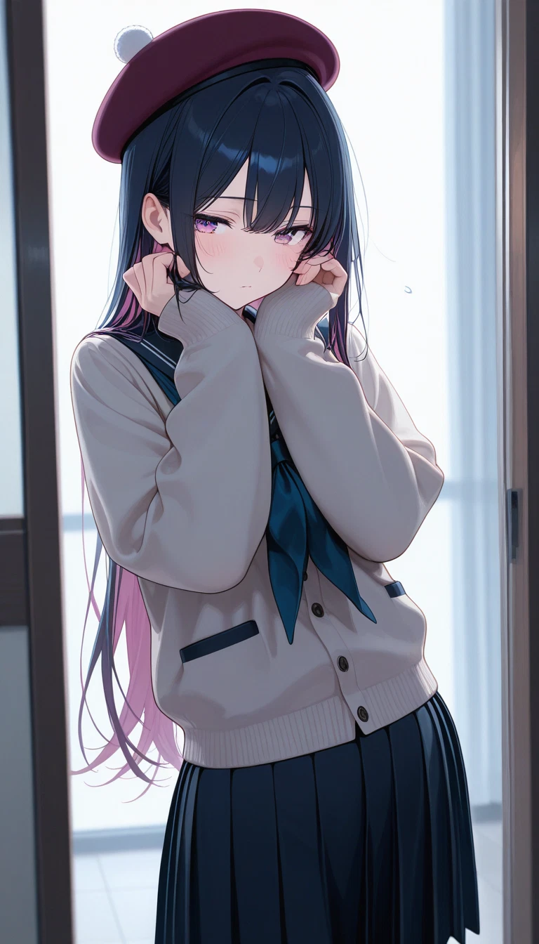 1girl, solo, skirt, long hair, school uniform, black hair · Yamete.gg