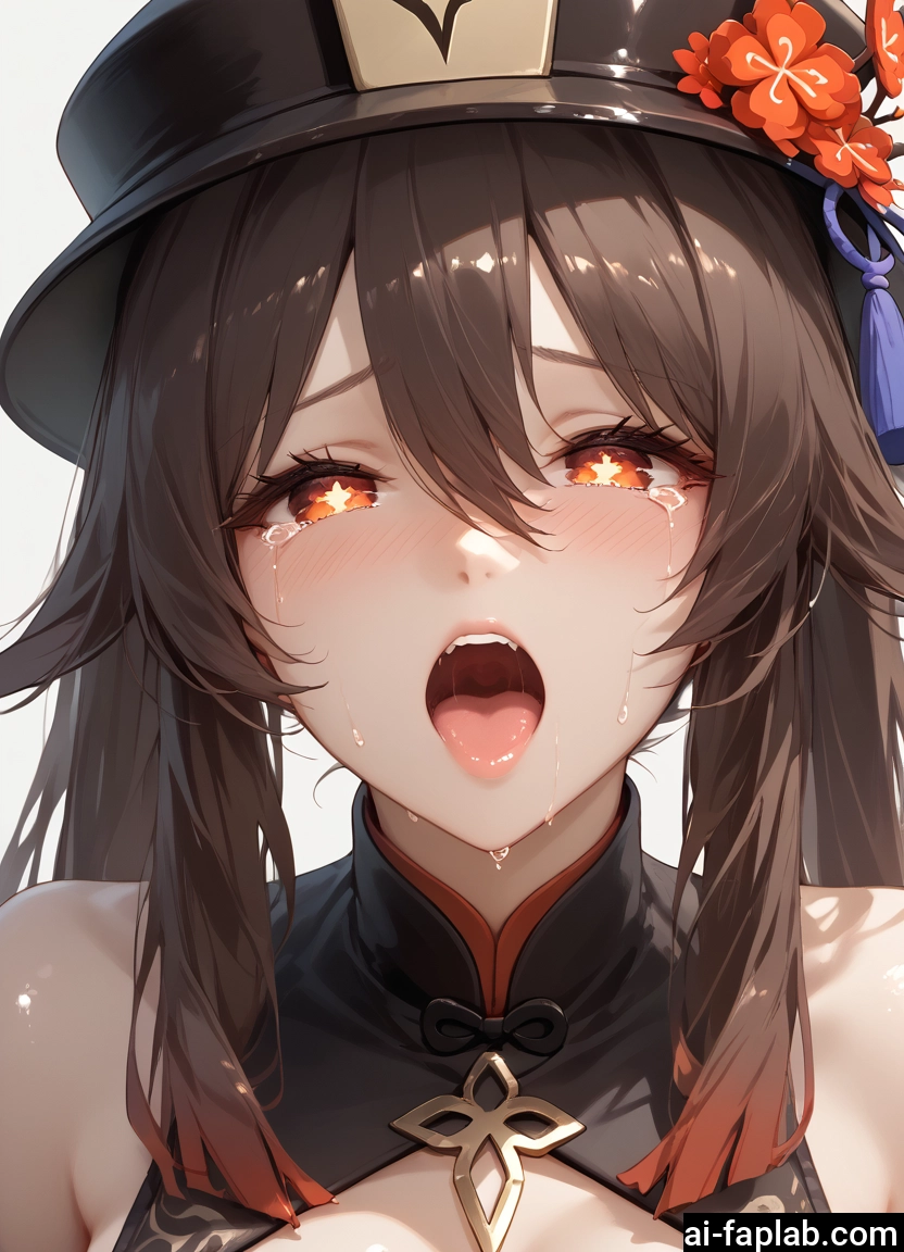 1girl, open mouth, solo, brown hair, tears, hat · Yamete.gg