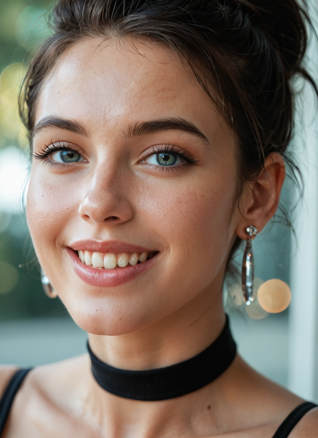 1girl, solo, jewelry, earrings, choker, smile · Yamete.gg