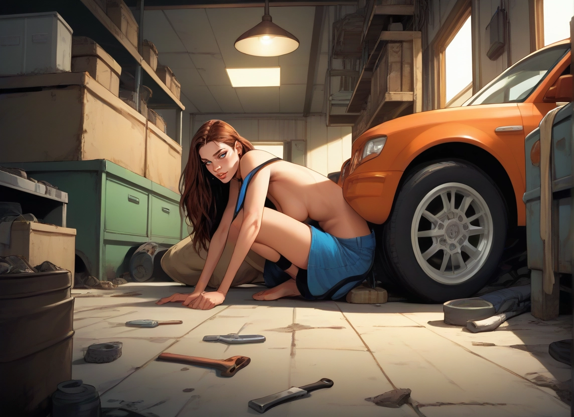 1girl, breasts, ground vehicle, motor vehicle, brown hair, car · Yamete.gg