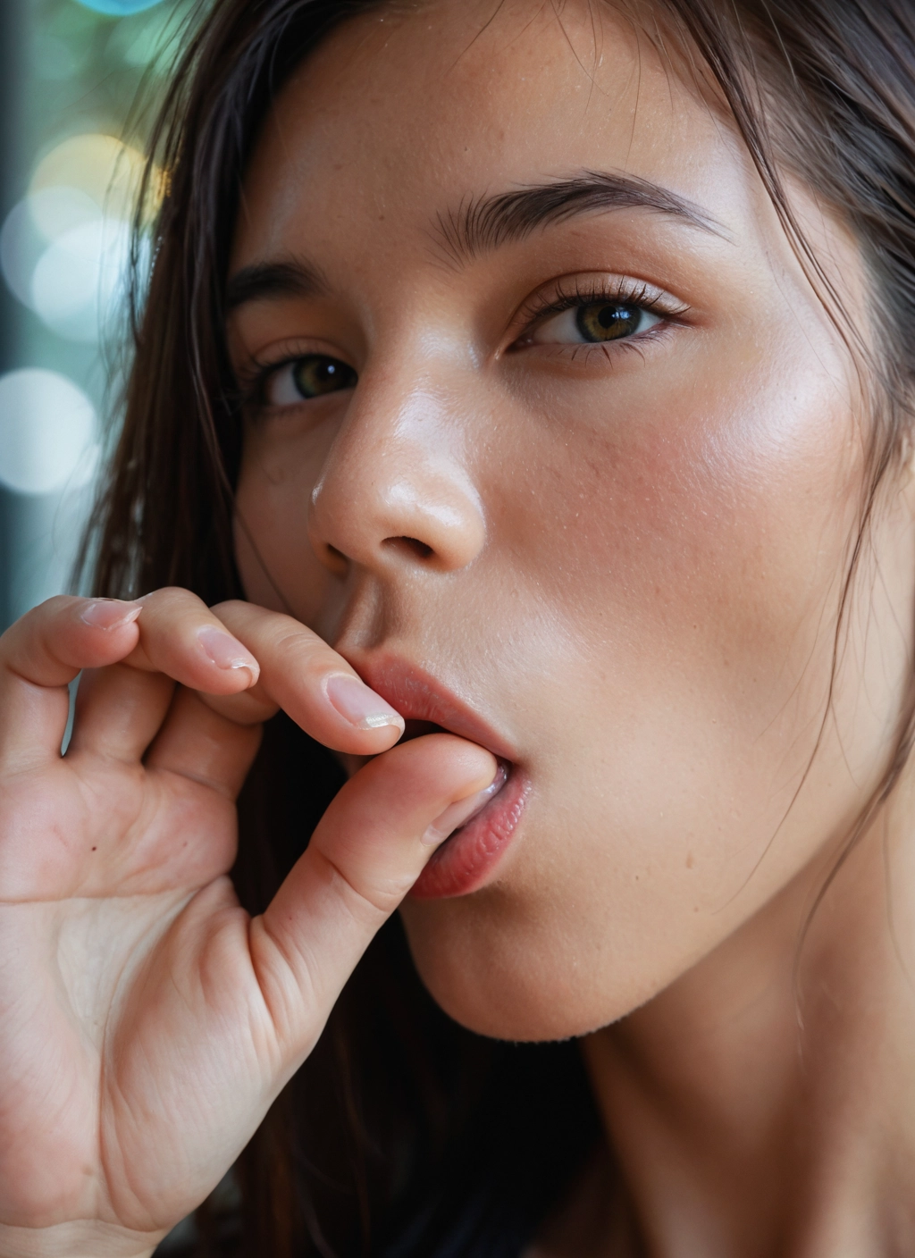 1girl, solo, looking at viewer, parted lips, realistic, brown eyes