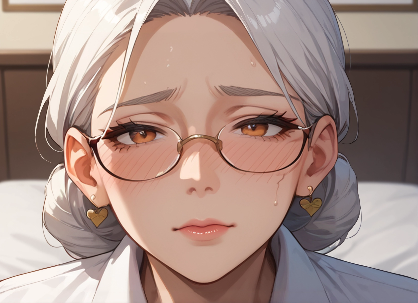 1girl, glasses, earrings, solo, blush, jewelry · Yamete.gg