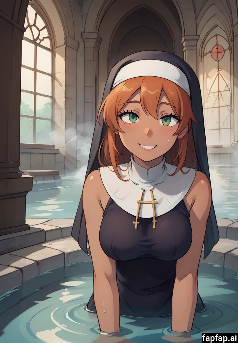 1girl, solo, breasts, smile, green eyes, nun · Yamete.gg