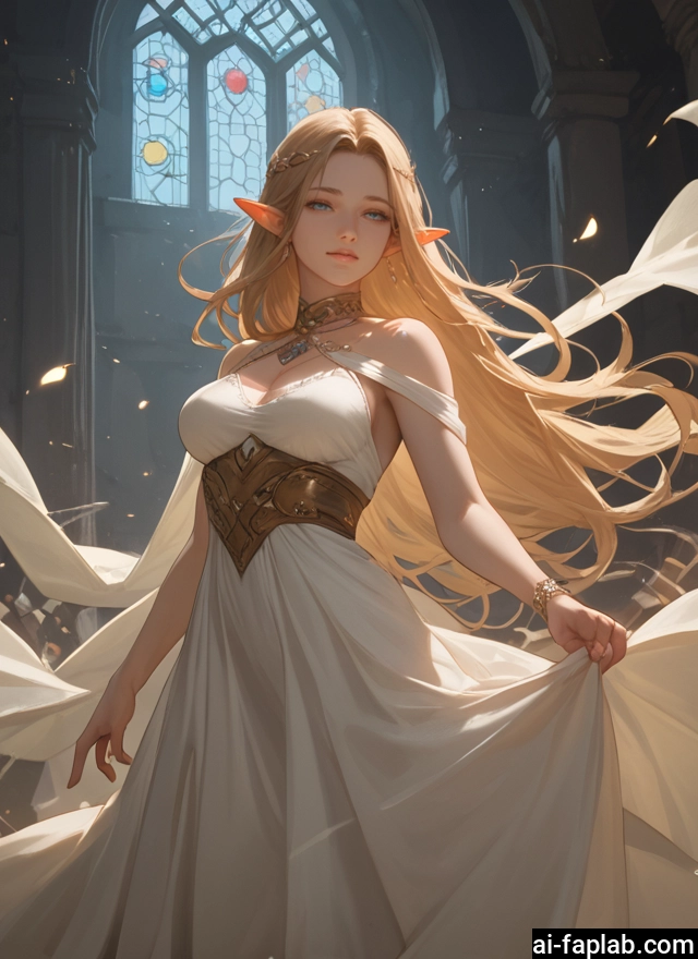 1girl, pointy ears, long hair, breasts, dress, blonde hair · Yamete.gg