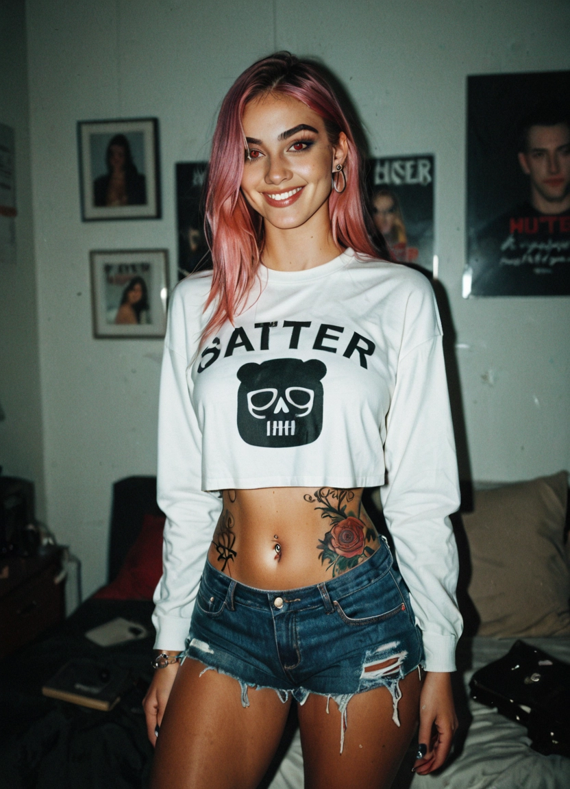 1girl, shorts, piercing, navel piercing, jewelry, solo · Yamete.gg