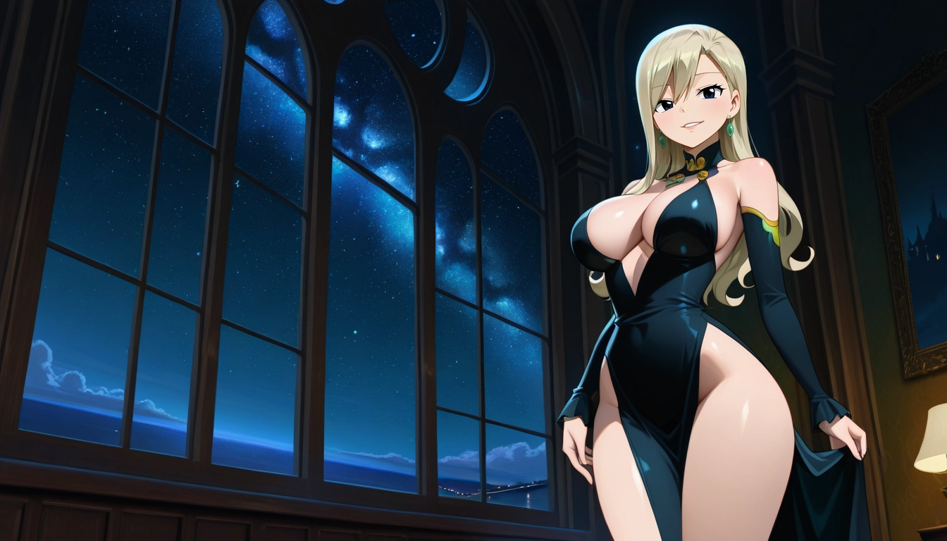 1girl, breasts, solo, dress, large breasts, night · Yamete.gg