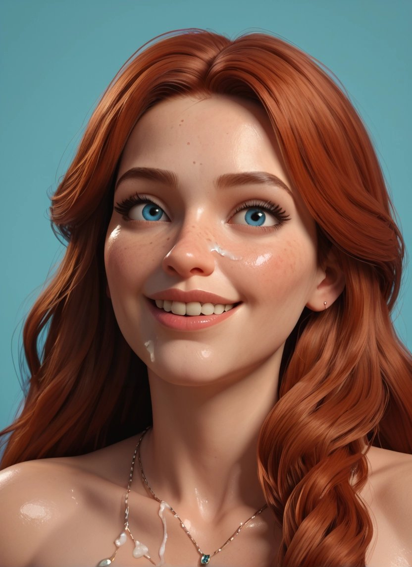 1girl, freckles, jewelry, solo, necklace, blue eyes · Yamete.gg