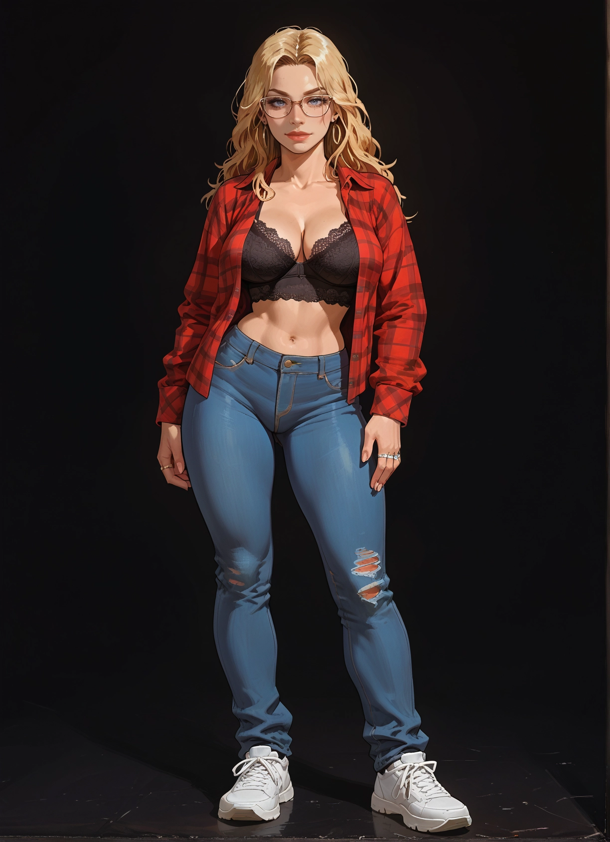 1girl, breasts, blonde hair, underwear, bra, pants · Yamete.gg