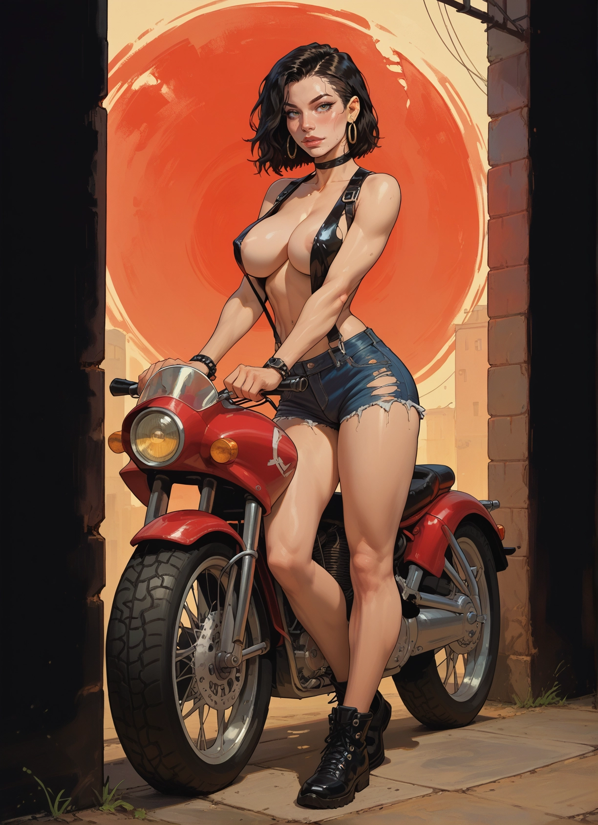 1girl, breasts, ground vehicle, motor vehicle, shorts, jewelry · Yamete.gg